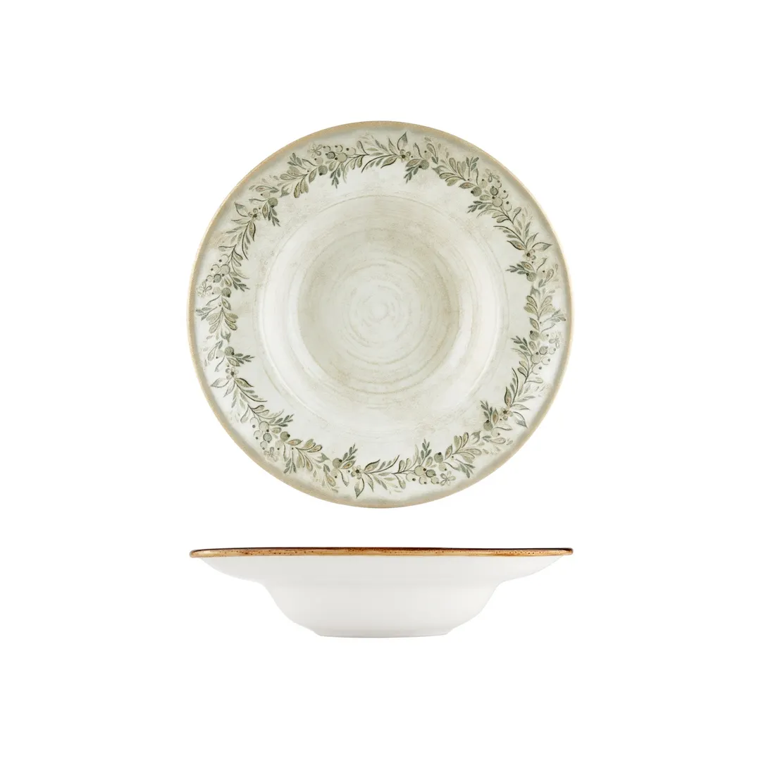 Turgla T-OLVZT27CK-6 Oliva Deep Round Plate, 10.75" Dia x 2.5" H, 17 oz, Green Vitrified Porcelain