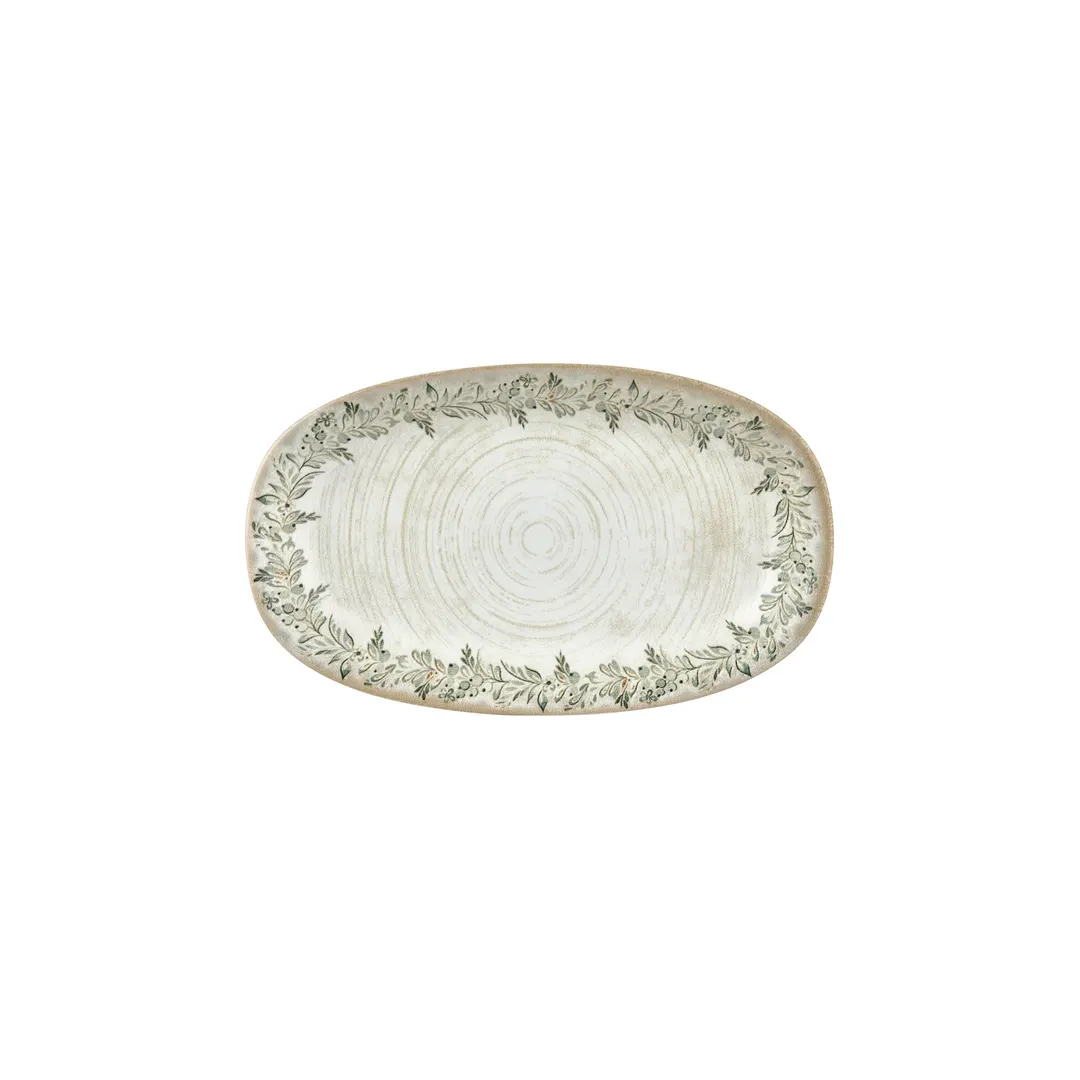 Turgla T-OLVZT29OV-6 Oliva Oval Platter, 11.5" x 7" x 1.25" Green Vitrified Porcelain Dinnerware