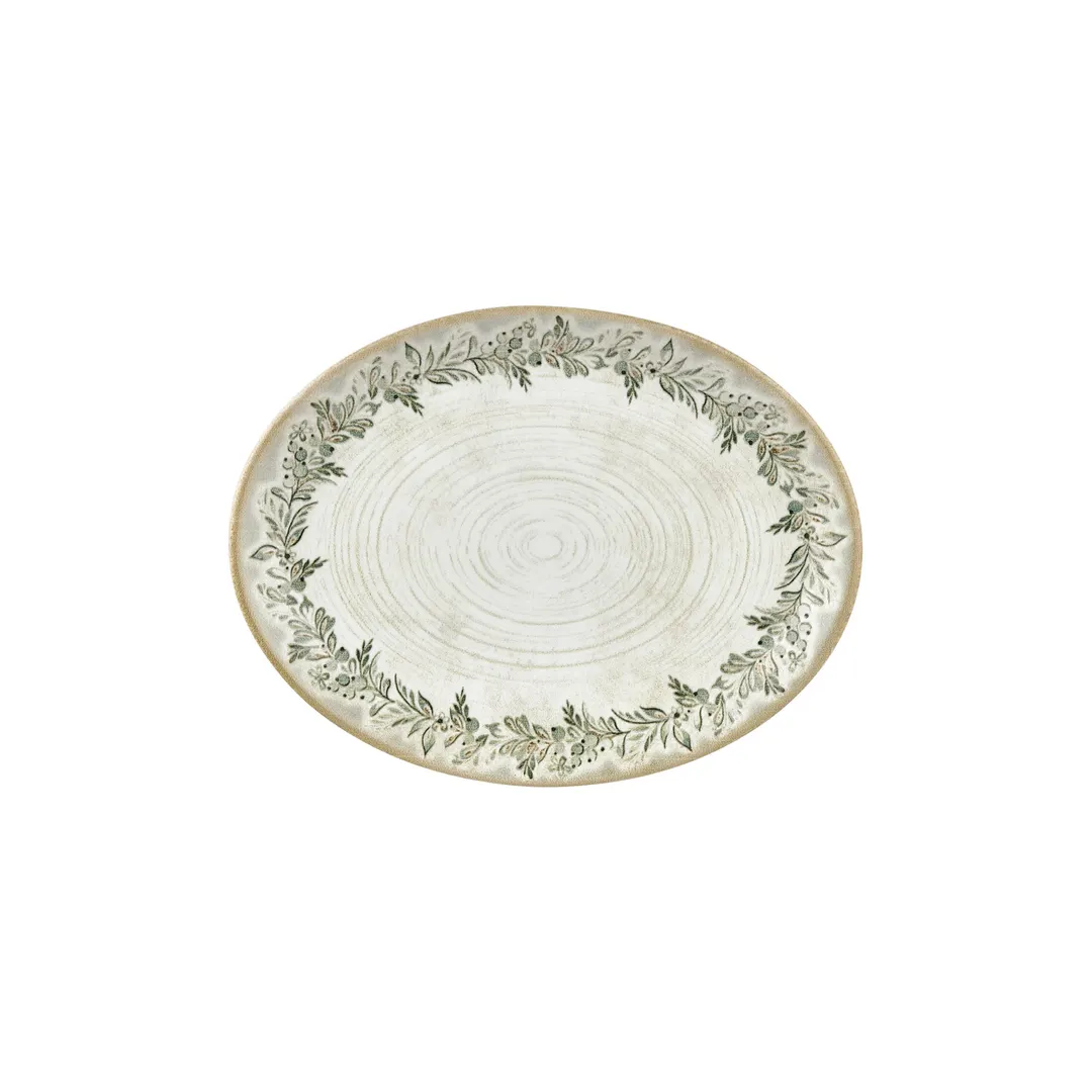 Turgla T-OLVZT31OV-6 Oliva Oval China Platter, 12.25" x 9.5" x 1" Porcelain, Green Vitrified Finish