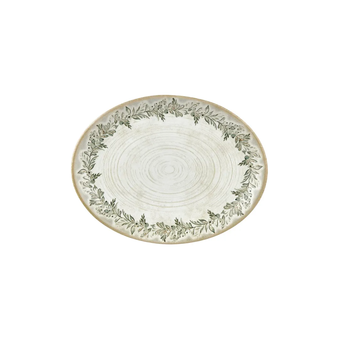 Turgla T-OLVZT31OV-6 Oliva Oval China Platter, 12.25" x 9.5" x 1" Porcelain, Green Vitrified Finish