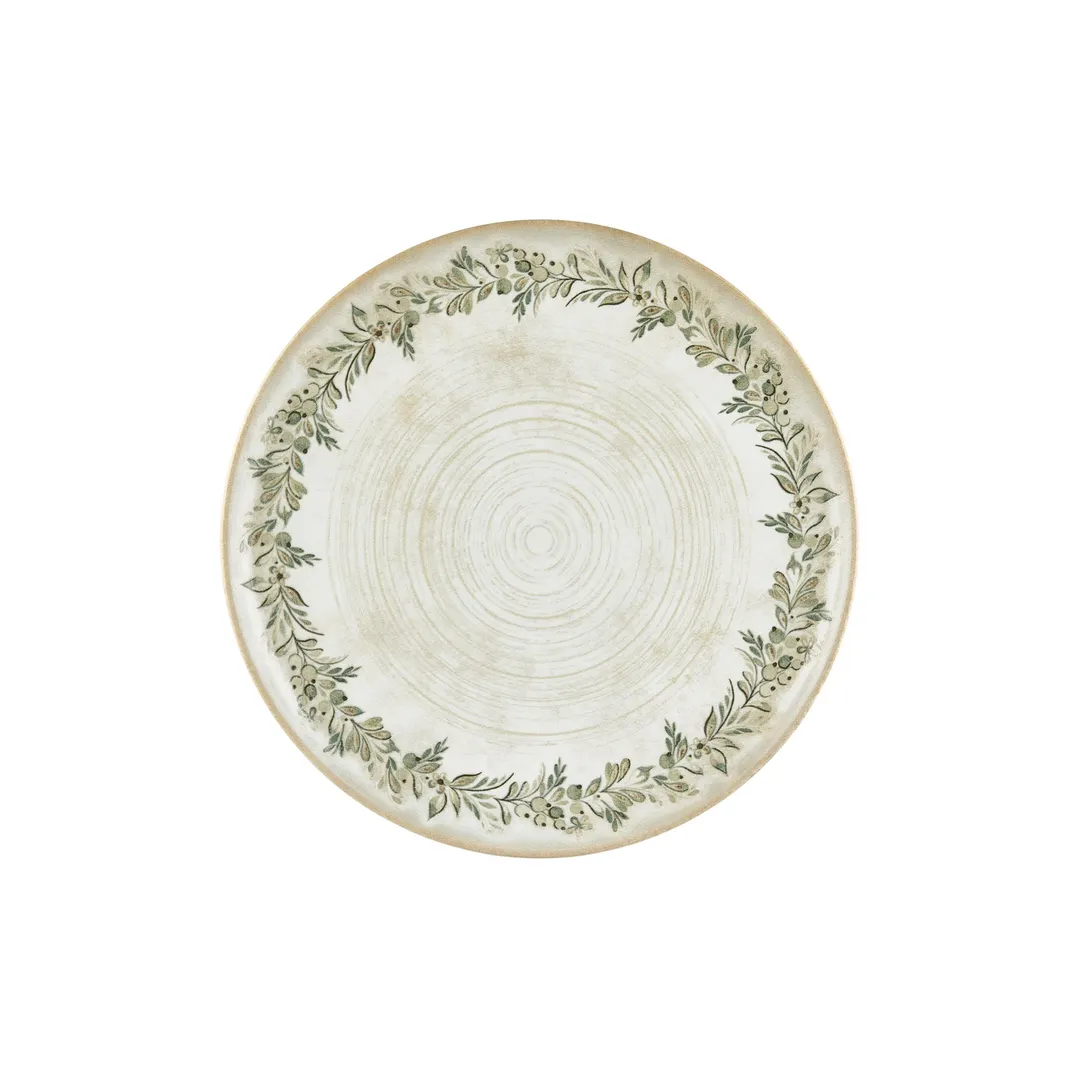 Turgla T-OLVZT32PZT-6 Oliva Round China Plate, 12.5" Diameter, Porcelain, Green Vitrified Finish