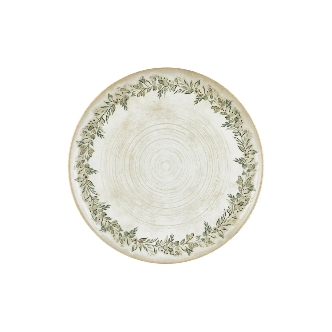 Turgla T-OLVZT32PZT-6 Oliva Round China Plate, 12.5" Diameter, Porcelain, Green Vitrified Finish