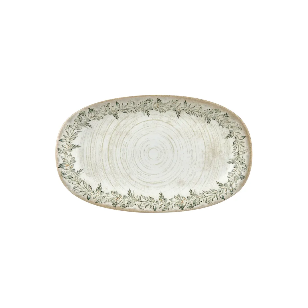 Turgla T-OLVZT34OV-6 Oliva Oval Platter, 13.5" x 8" x 1.5" Green Vitrified Porcelain Dinnerware