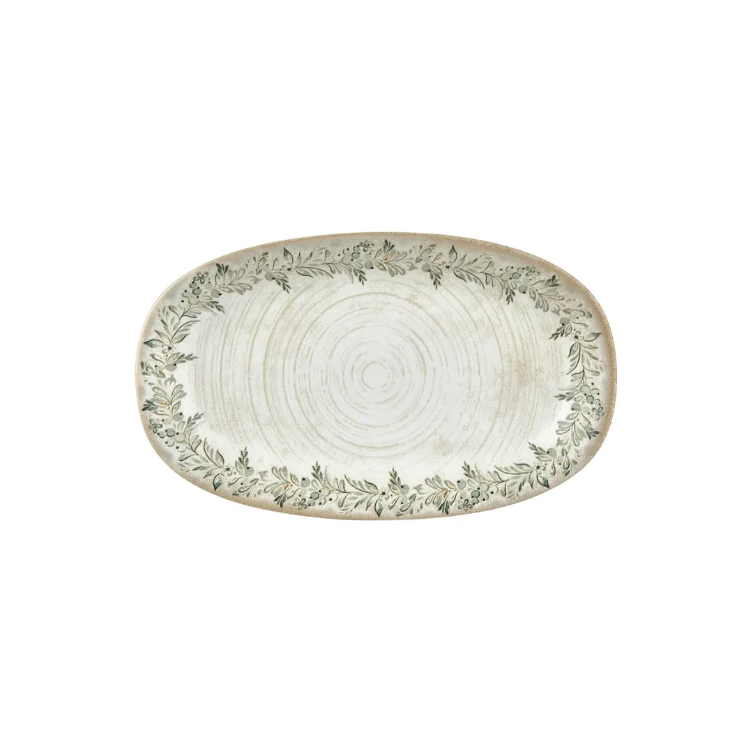 Turgla T-OLVZT34OV-6 Oliva Oval Platter, 13.5" x 8" x 1.5" Green Vitrified Porcelain Dinnerware