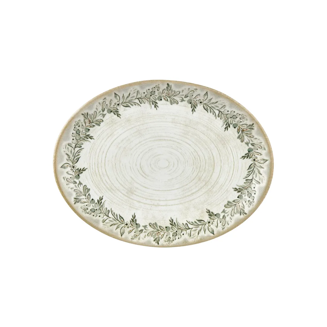Turgla T-OLVZT36OV-6 Oliva Oval Platter, 14.25" x 11" x 1.25" Green Vitrified Porcelain