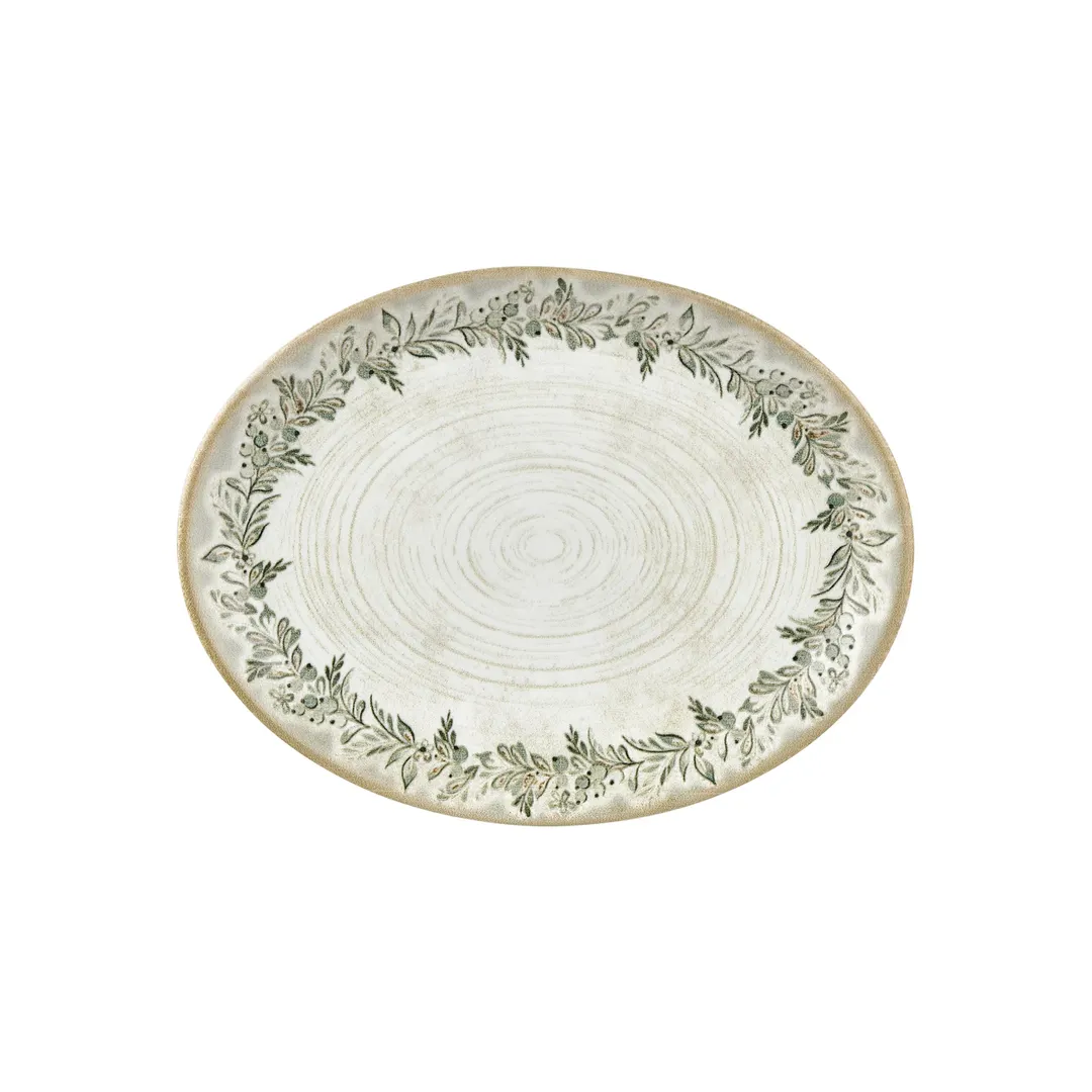 Turgla T-OLVZT36OV-6 Oliva Oval Platter, 14.25" x 11" x 1.25" Green Vitrified Porcelain
