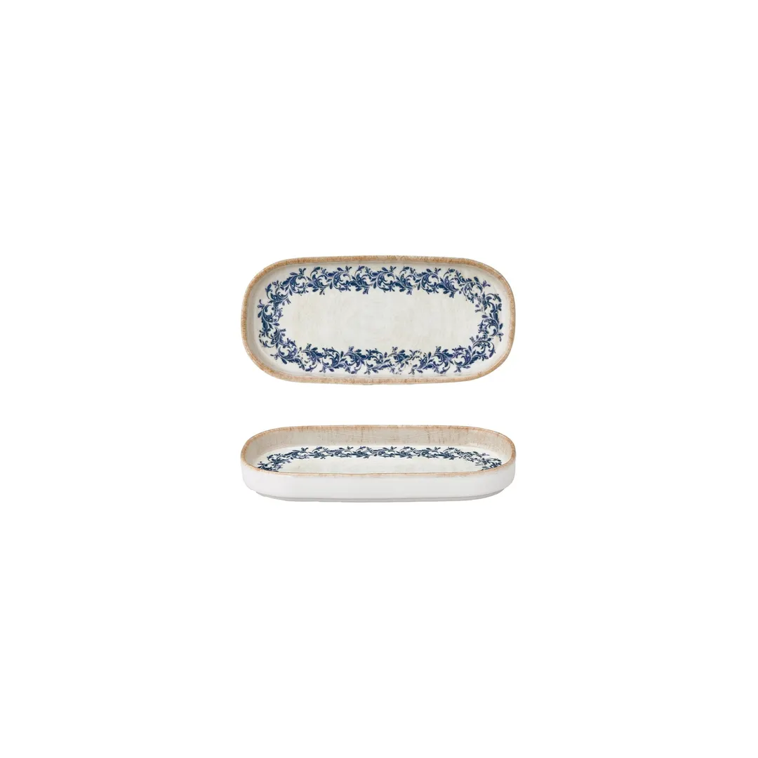 Turgla T-RKRAHL205OV-12 Oval Platter, 7.75" x 3.75" x 1" Porcelain, Blue Vitrified Finish