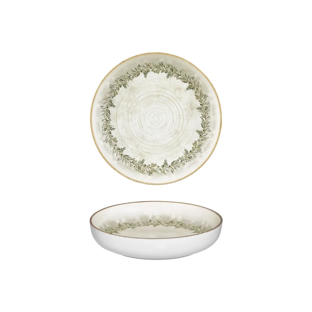 Turgla T-ROLVCP23CK-6 Deep Round Plate, 9" Dia x 2" H, 42 oz Green Vitrified Porcelain