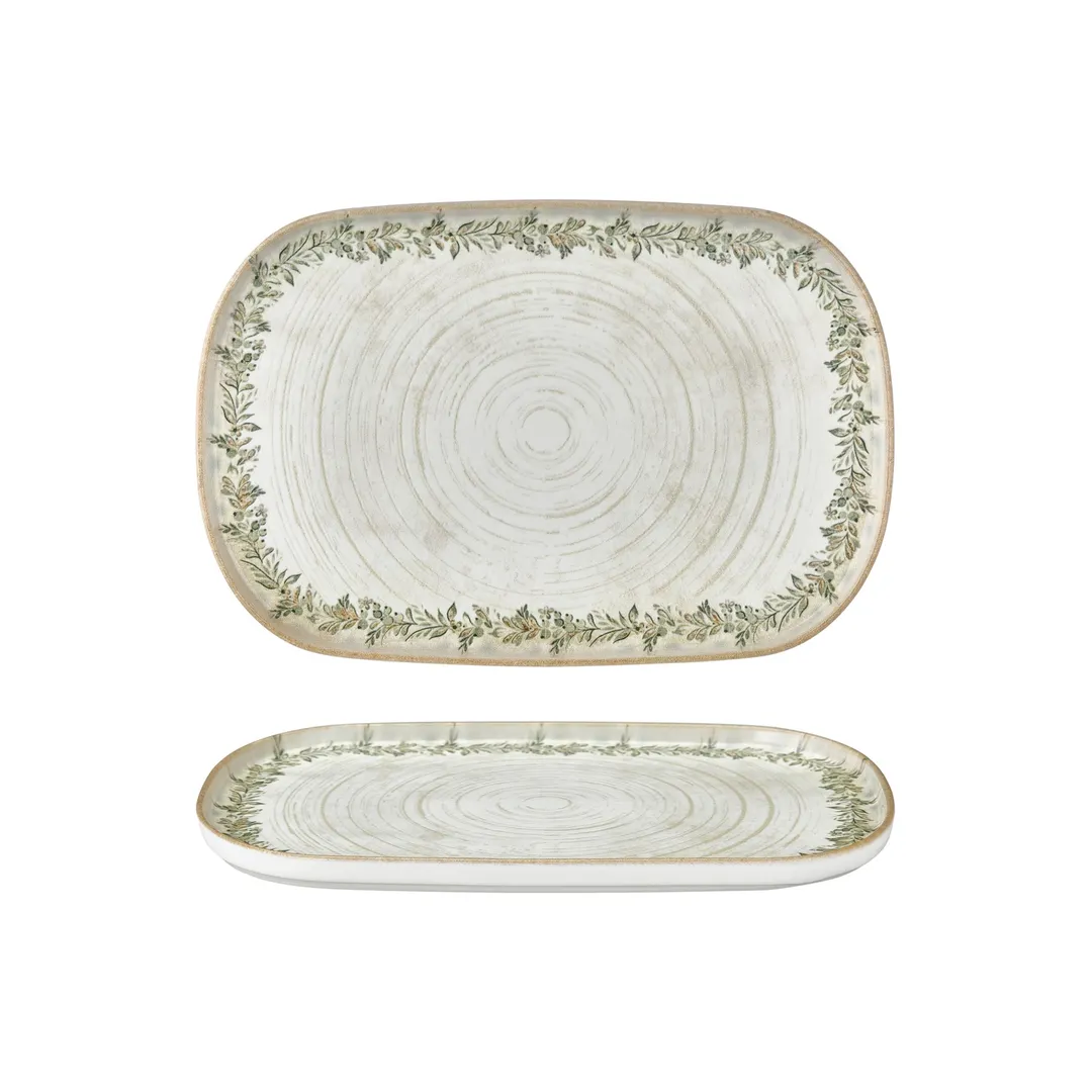 Turgla T-ROLVHL34OV-6 Oliva Oval China Platter, 13.5" x 9" x 0.75" Porcelain, Green Vitrified Finish