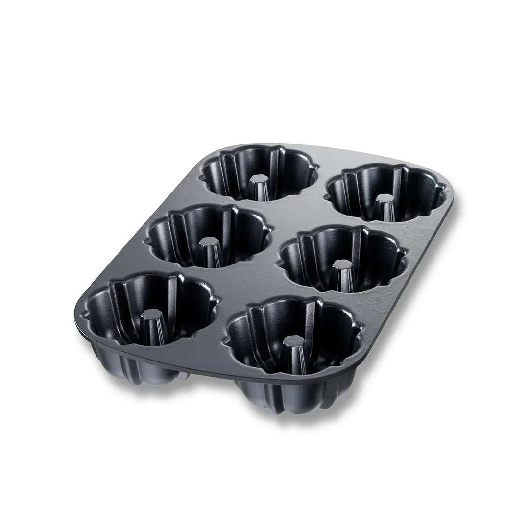 Chicago Metallic Bakeware 50624 Bundtlette® Pan, 8‑15/16" x 13‑15/96" 6‑Cup 4" Cakes Aluminum Black