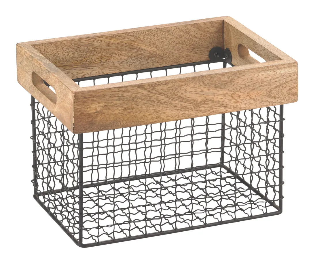 Hubert 20550 - Wood & Wire Crate, Rectangular, 5 lb Capacity, 11"-3/4 L x 7"⅞ W x 8" H, Black Base