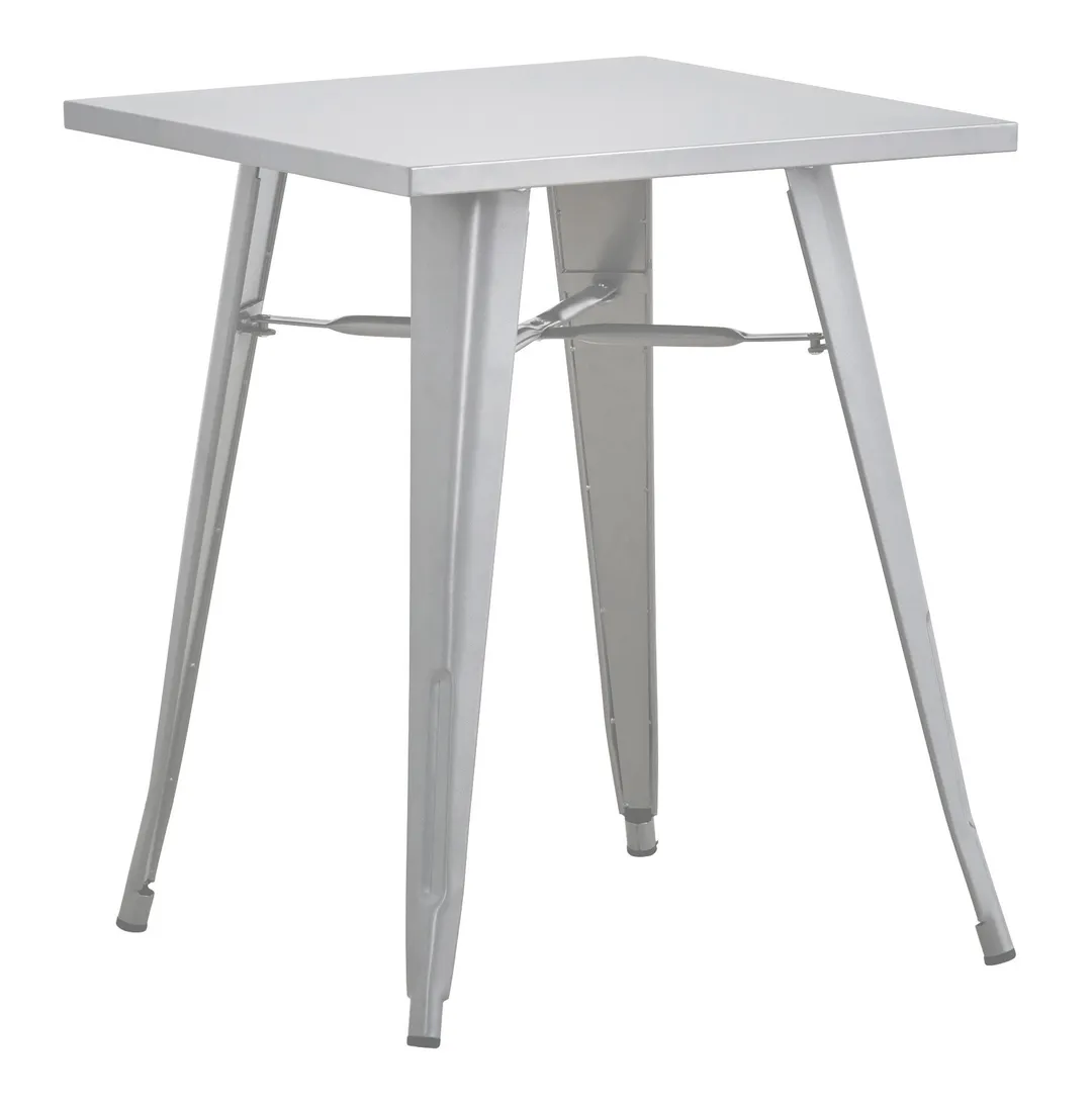 Hubert 40489 Outdoor Table, CenPro Table, 24" W x 23-1/2" D, Standard Height, Silver Steel