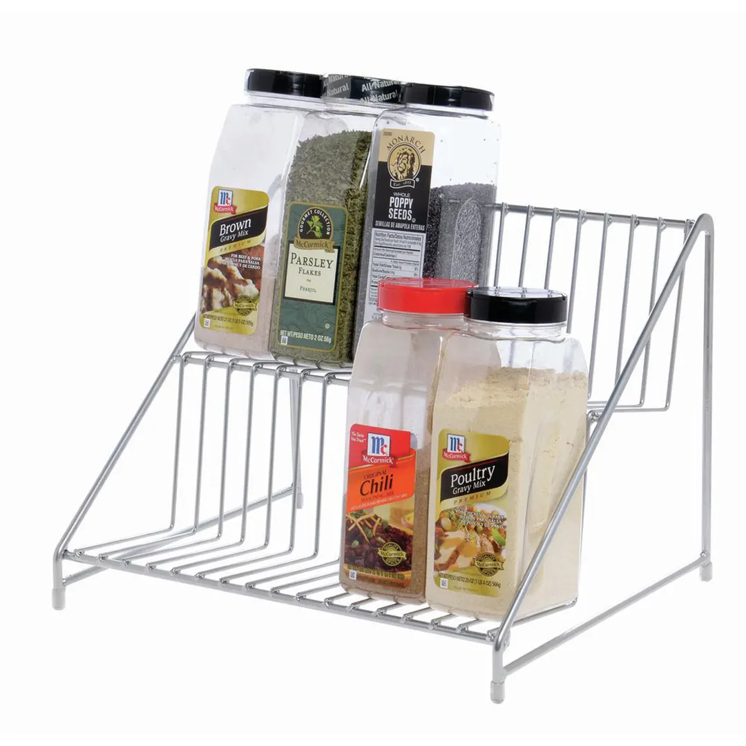 Hubert 81505 2-Tier Spice Rack, 14" x 11-1/4" x 10⅜", Wire, Holds Ten Seasonings, Non-Skid Rubber Feet