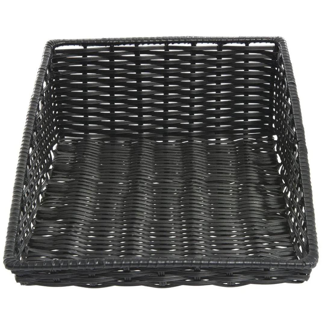 Hubert 86352 Basket, Rectangular 15"5 x 24" x 7", Tri-Cord Wicker, Polyethylene/Polypropylene, Black