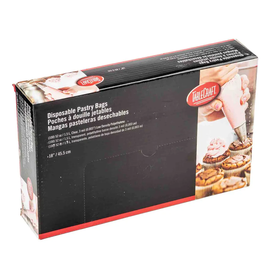 TableCraft Products 12616 - 18" Clear Poly Disposable Pastry Bag, 52oz, 18" x 10.5" x 0.006", 1 Box