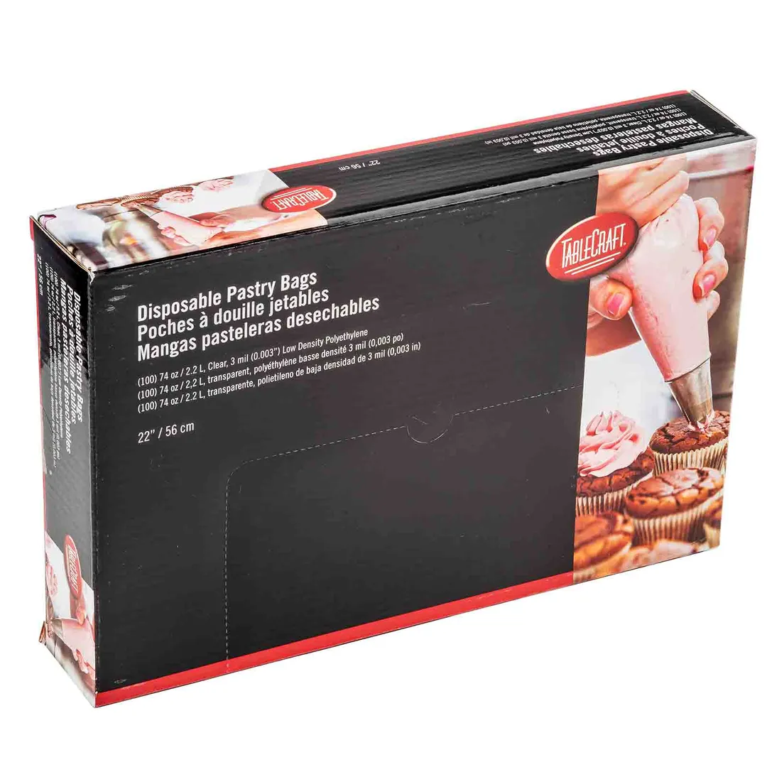 TableCraft 12617 Pastry Bag – 22" Disposable Poly Bag, 74 oz., 22" x 11.25" x 0.006", 1 Box