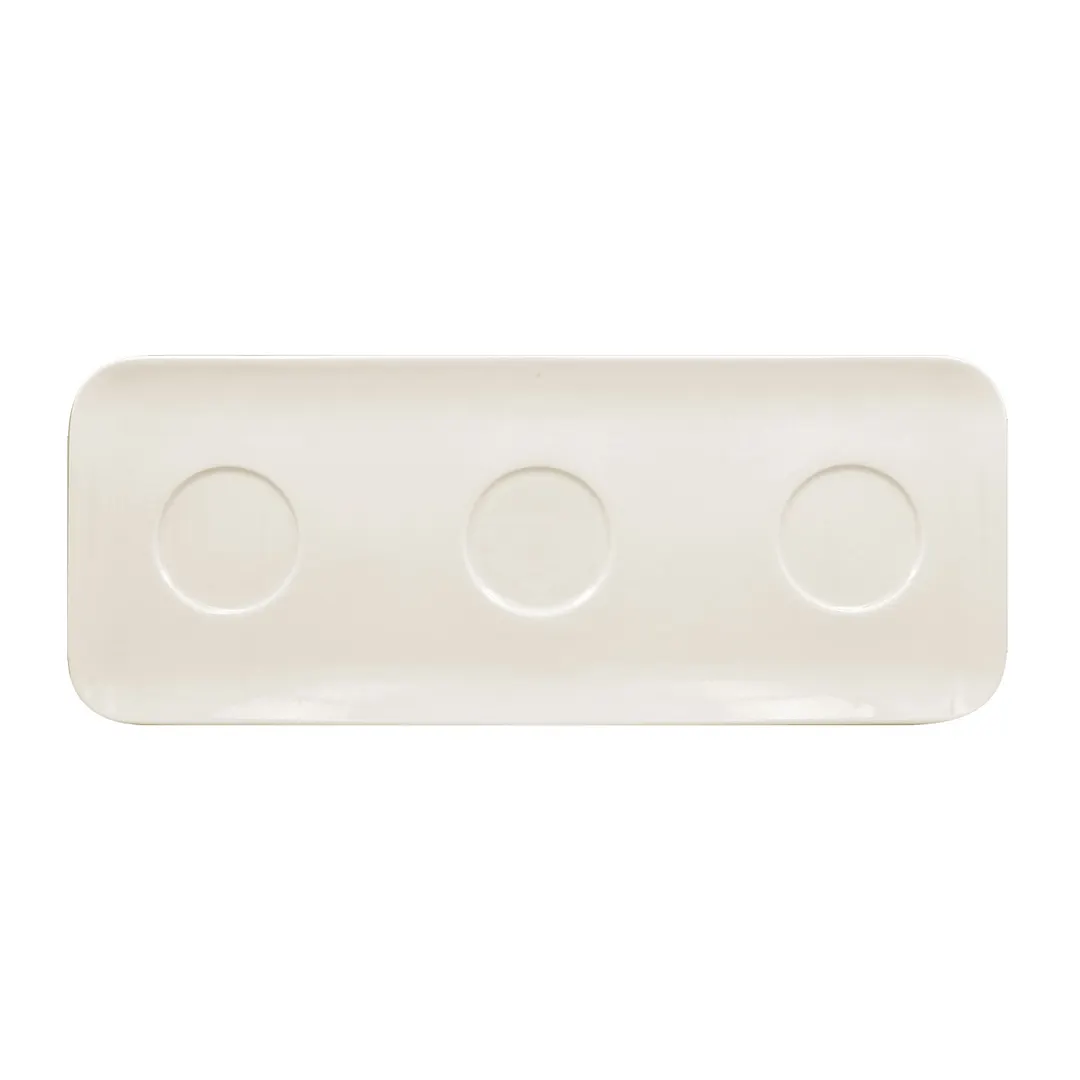 RAK Porcelain AURT46IN3 - 18" x 7" Tray with Three Indents, Porcelain, Oven/Microwave Safe - 6/Case