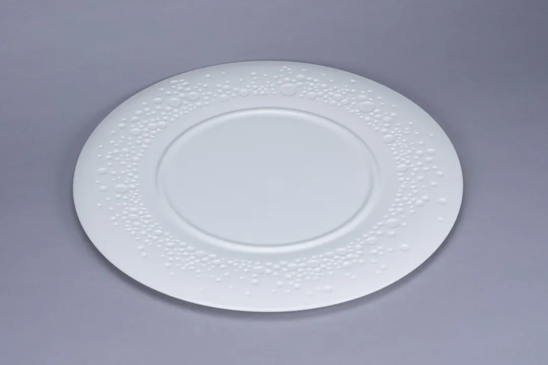 RAK Porcelain BCFSBBSP32 - Round Bone China Dinner Plate, White Wide Rim, Flat Edge, 6/Case