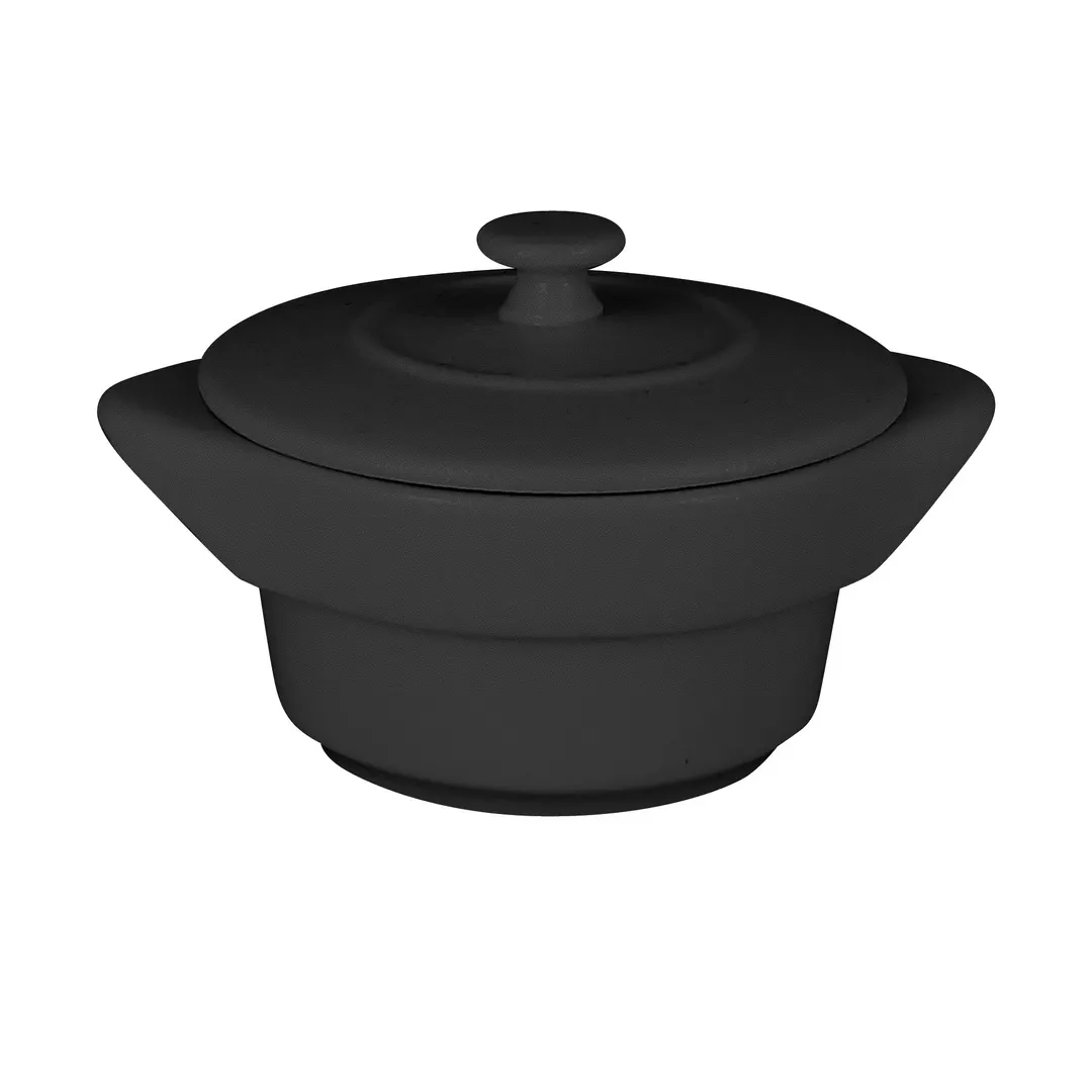 RAK Porcelain CFRD09BK - Mini Cocotte, 3‑1/3" Dia., 3‑5 oz, Black Porcelain, Lid, Oven Safe - 1/Case