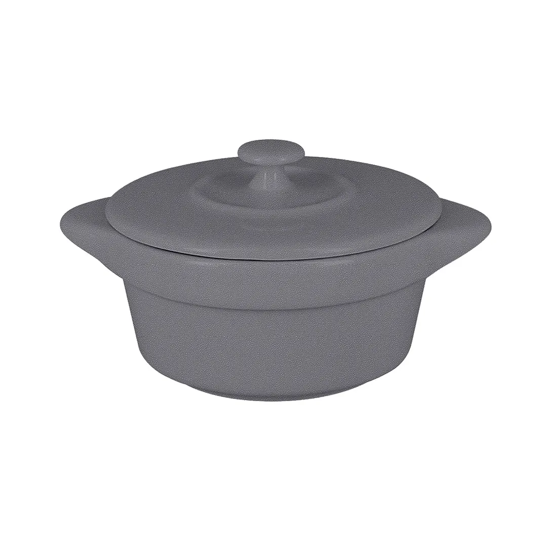 RAK Porcelain CFRD10GY - 4" Gray Cocotte, Lid & Handles, 7-1/3 oz, Oven/Microwave Safe - 12/Case