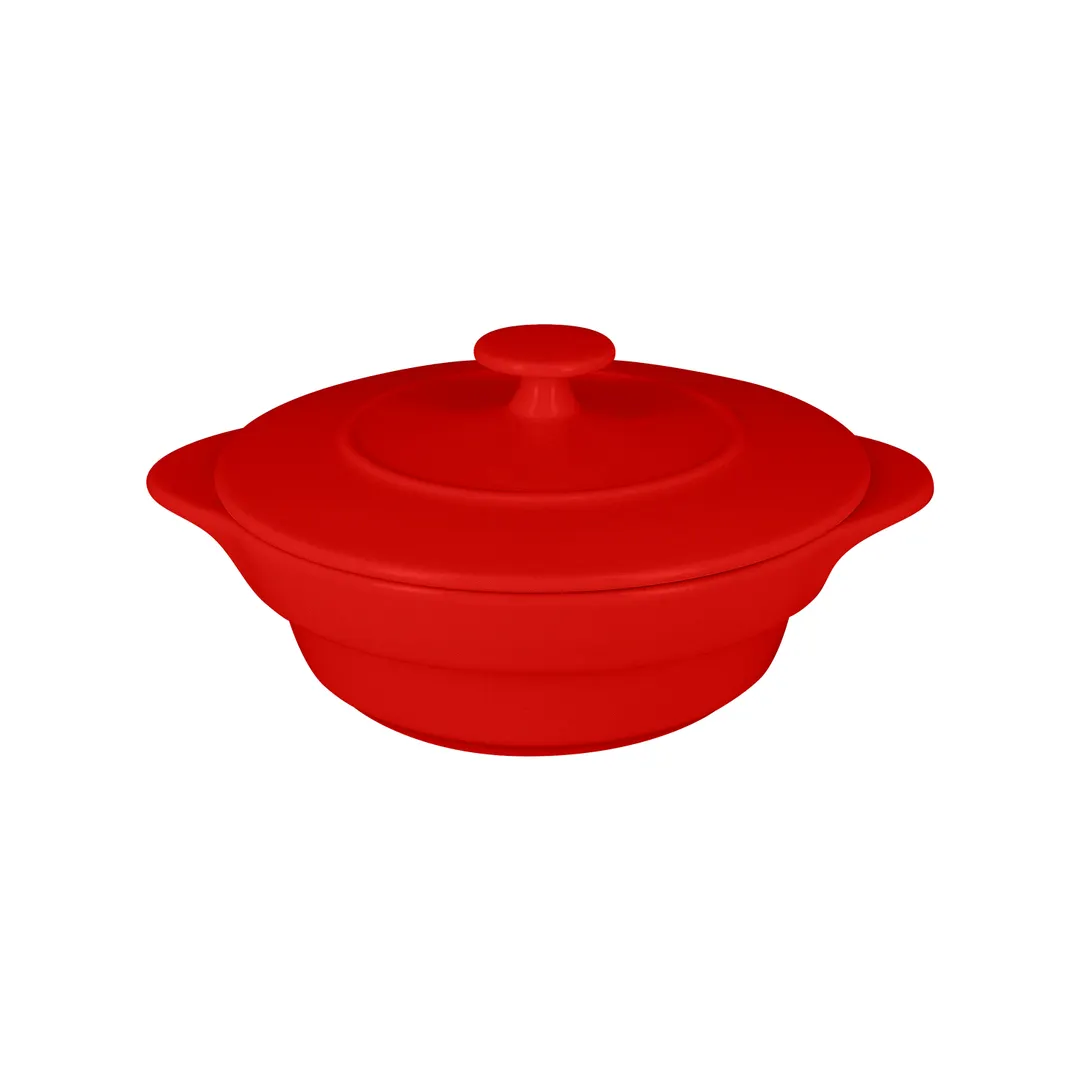 RAK Porcelain CFRD16BR Cocotte Dish, 6" Round Bowl with Lid, Eared Handles, 15.4 oz Porcelain - 4/Case