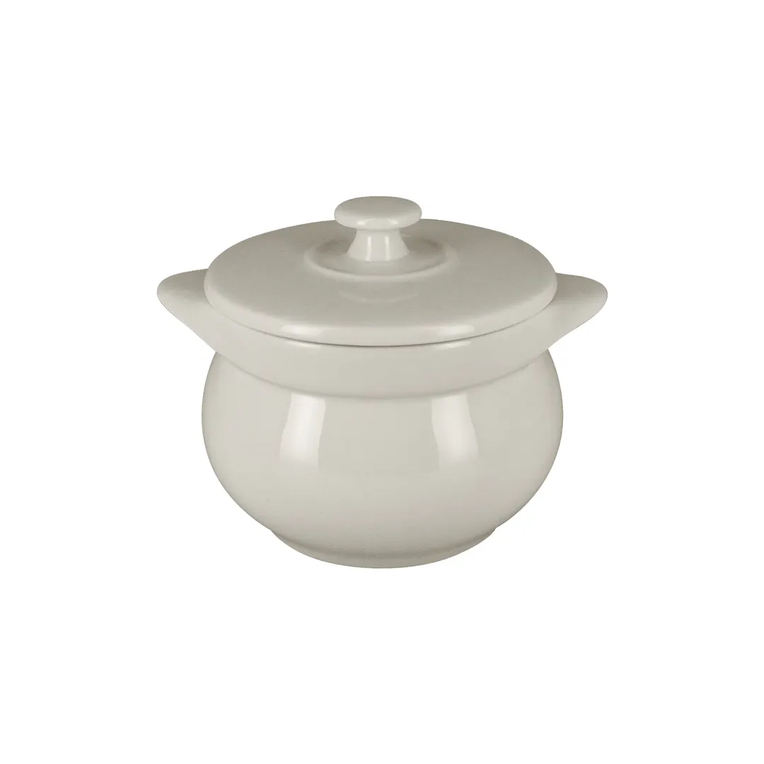 RAK Porcelain CFST10WH - 15.2 oz (4.1") Eared Soup Tureen with Lid, Sand White Porcelain, Oven Safe