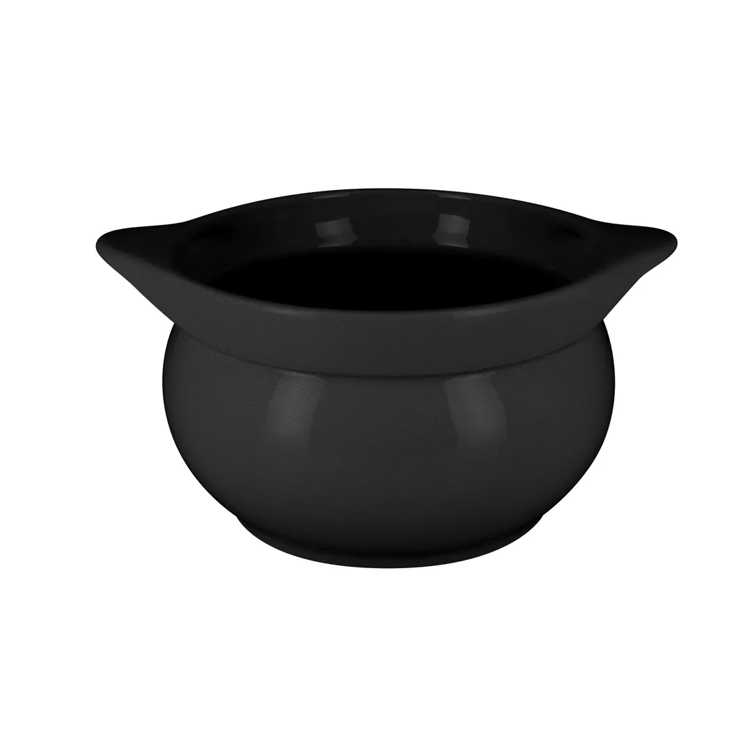 RAK Porcelain CFST15BKBD - 39oz Black 6" Eared Soup Tureen, Fridge/Freezer Safe - 1/Case