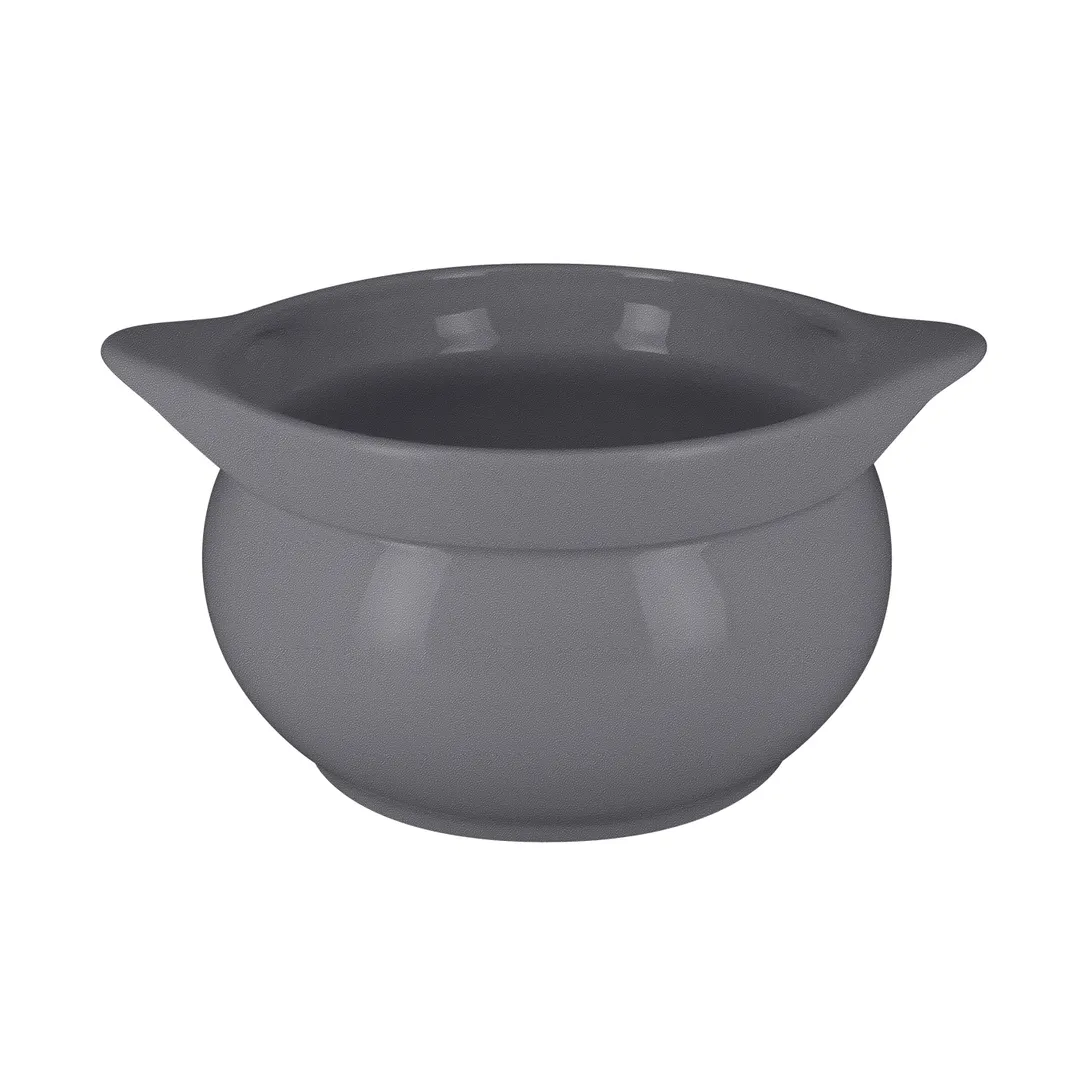 RAK Porcelain CFST15GYBD - 39oz Stone Gray Soup Tureen, 6" Round, Porcelain, Oven Safe - 12/Case
