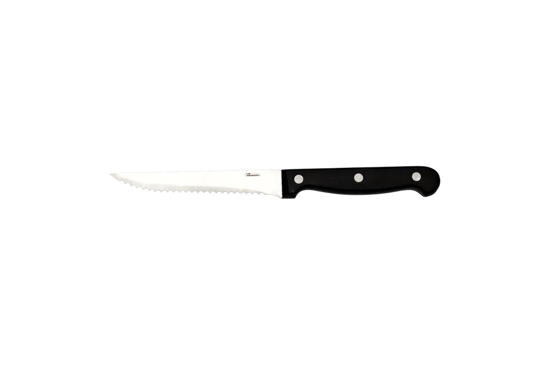 RAK Porcelain CHSTKPOMS Steak Knife - 8.75" SVS, 18/10 Blade, Black Satin POM Handle, 8-9" - 1/Case
