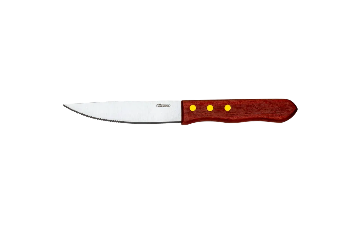 RAK Porcelain CHSTKWPRD - 10" Steak Knife, 18/10 Stainless Steel Blade, Wood Handle, Red, 8" - Case