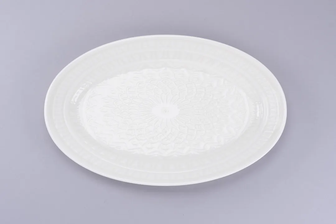 RAK Porcelain DGBAOP32CS Oval Dinner Plate, 12.6" x 8.7" White Celeste Porcelain, Rimmed - 1/Case