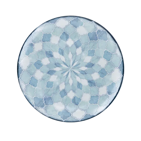 RAK Porcelain DGNNPR21ID - 8.25" Round Coupe China Plate, Flat Edge, Blue & White Print, 12/Case