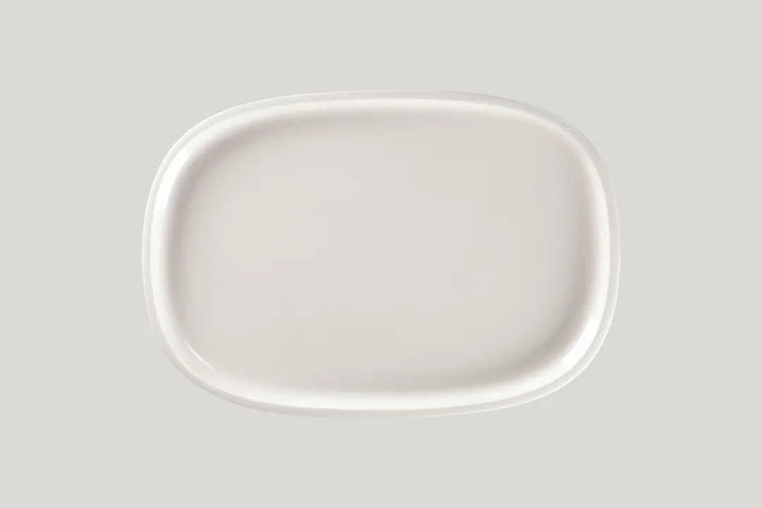 RAK Porcelain EAOP33 Oval Ease Plate, 13" White Porcelain Dinner Plate with Coupe Deep Rim - 6/Case