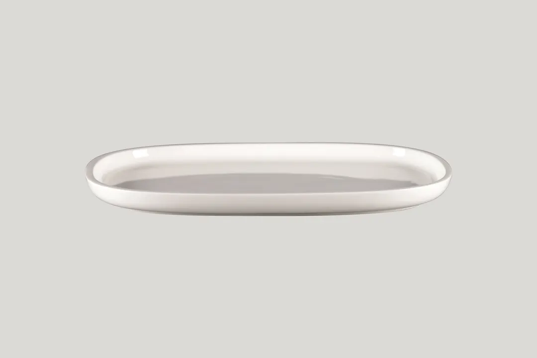 RAK Porcelain EAOP33 Oval Ease Plate, 13" White Porcelain Dinner Plate with Coupe Deep Rim - 6/Case
