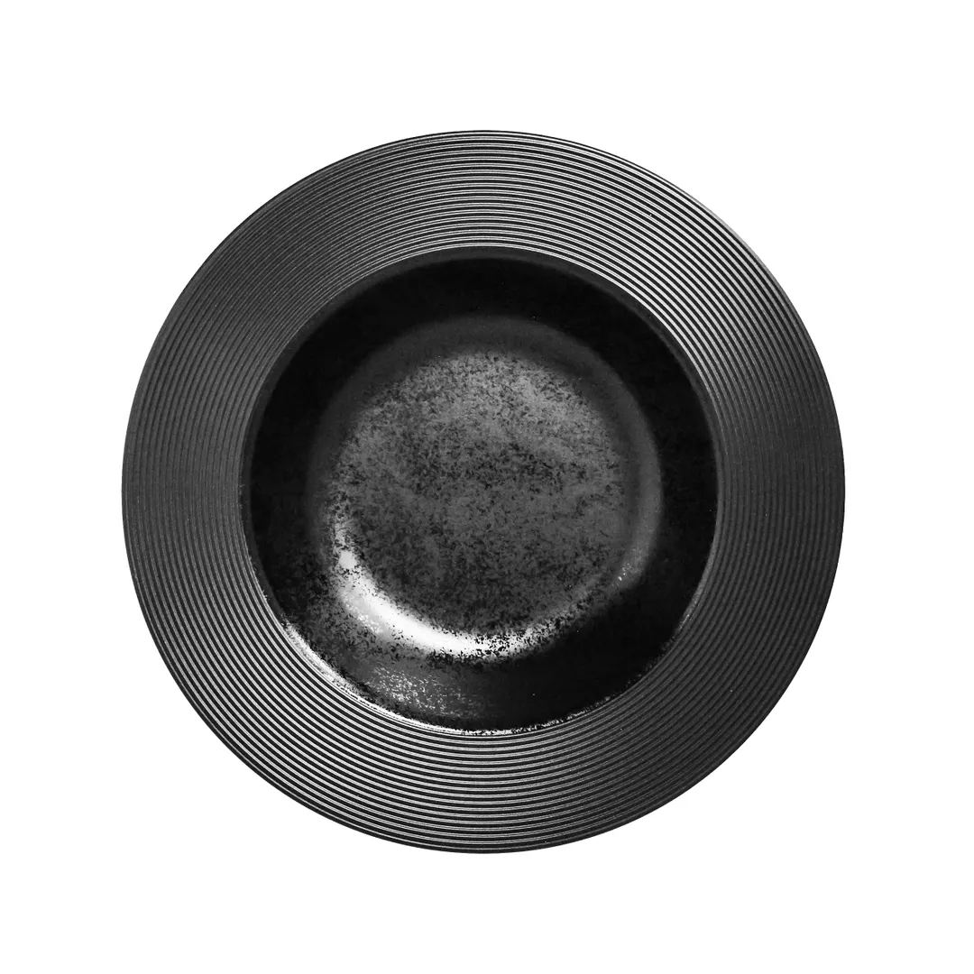 RAK Porcelain EDDP23 Edge Plate, 9" Round Deep Rim Porcelain Plate, Black, Dishwasher Safe - 12/Case