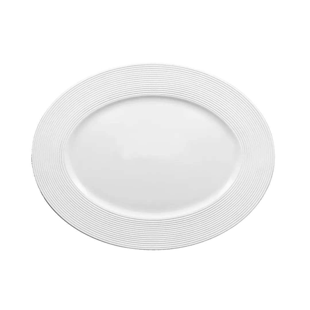 RAK Porcelain EVOP34 Oval Platter, 13"-3/8 x 10" Porcelain, Embossed Rim, Dishwasher Safe - 6/Case