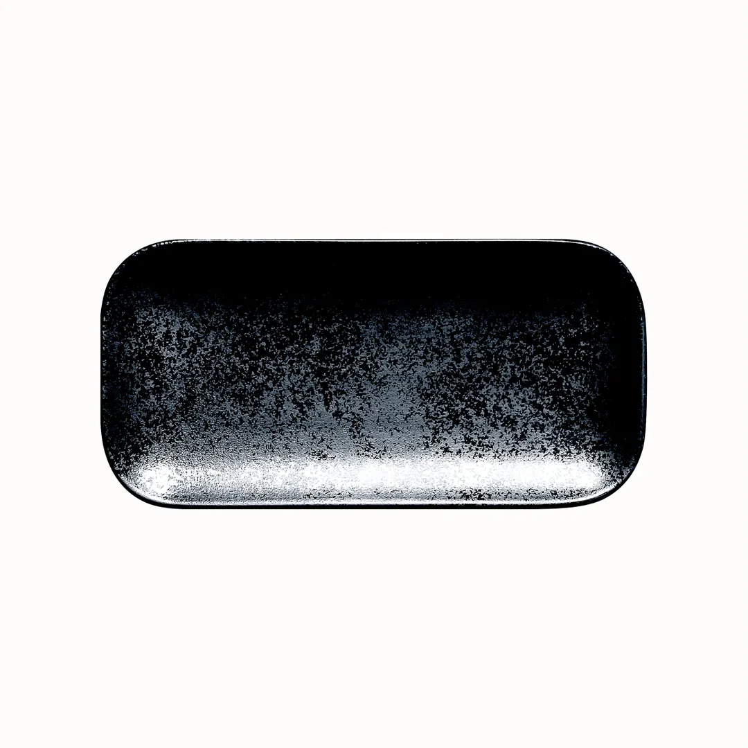 RAK Porcelain KRAURPM22 Rectangular Plate, 8 5/8" x 4 3/8", Black, Dishwasher Safe - 12/Case