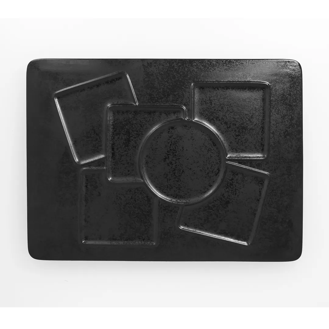 RAK Porcelain KRCRRP6Z Rectangular Black Plate, Porcelain, 14.55" x 10.65", 6‑Zone, Oven Safe - 6/Case
