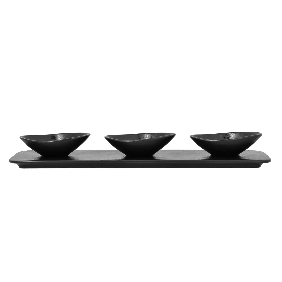 RAK Porcelain KRSHRT36 - Rectangular Porcelain Tray 14" x 3.95" 3 Indents, Dishwasher Safe - 6/Case
