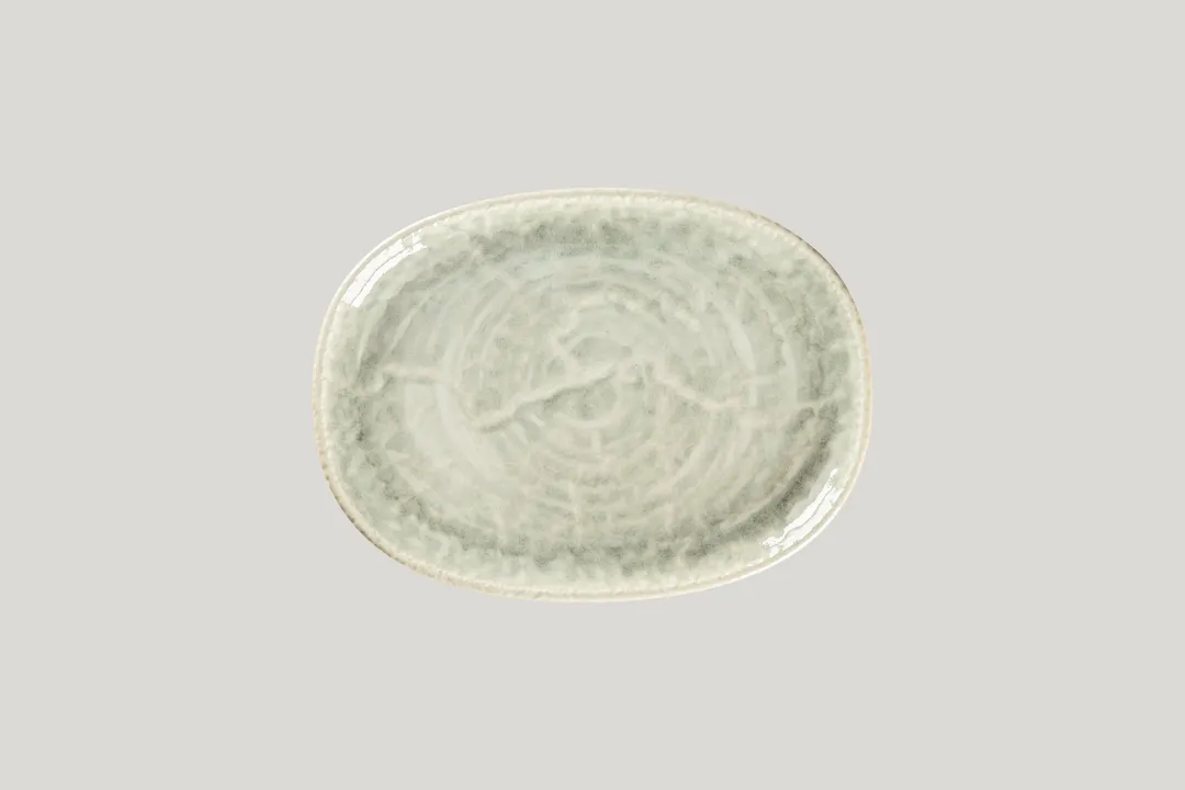 RAK Porcelain KSOP25CL - Oval Celadon Porcelain Platter 9.85" L x 7.3" W Coupe Rim, 12/Case