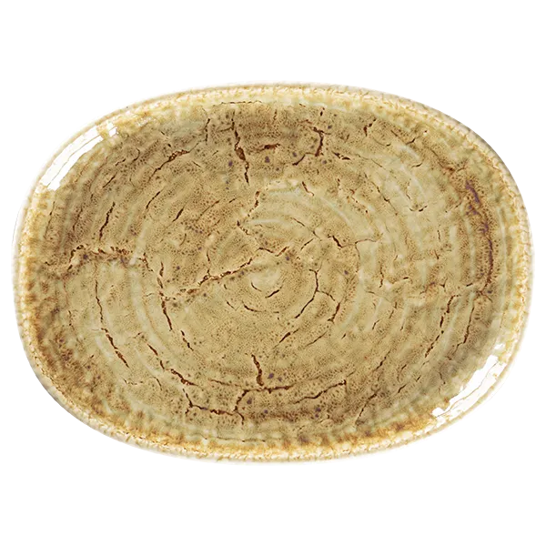 RAK Porcelain KSOP28OC - Oval Krush Platter 11" x 8.05" Porcelain Coupe Rim Ocher - 6/Case
