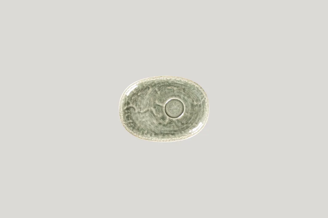 RAK Porcelain KSOSA15SG - Oval Krush Saucer, 5.9" L x 4.35" W, Sage Porcelain, 12/Case