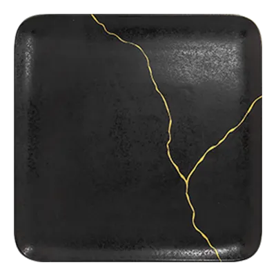 RAK Porcelain KZAUSP30G2 Kintzoo Plate, 11.8" x 11.8" Black/Gold Porcelain, Oven Safe - 6/Case