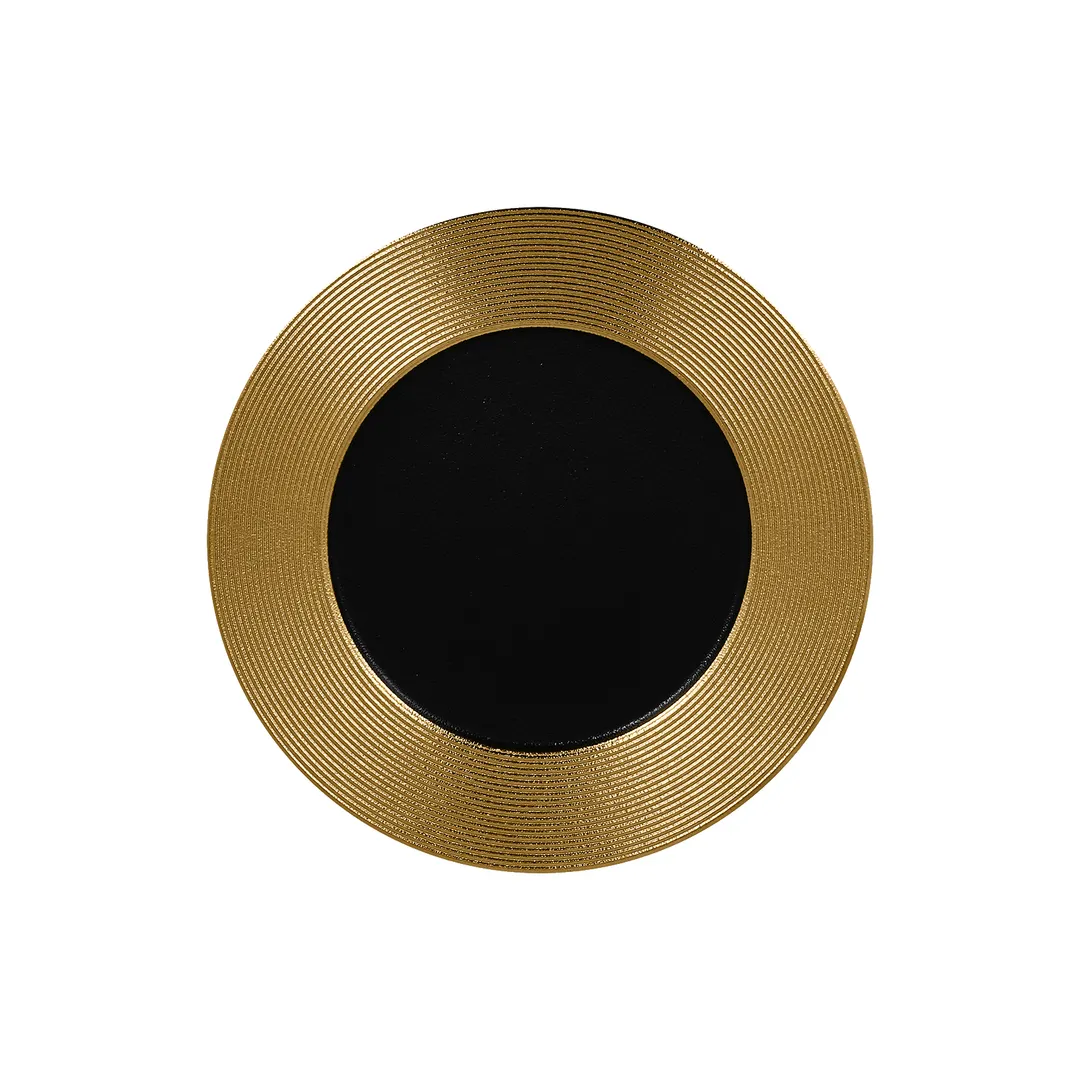 RAK Porcelain MFEVFP27GB Fusion Round Plate 10.625" Flat Gold Embossed Rim Porcelain - 12/Case