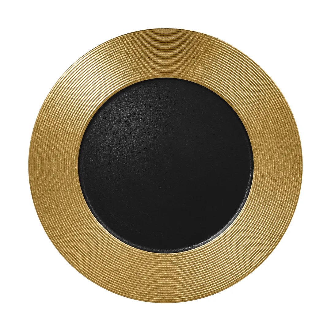 RAK Porcelain MFEVFP33GB Metal Fusion Plate, 13" Round Flat Embossed Rim, Black Gold, - 6/Case