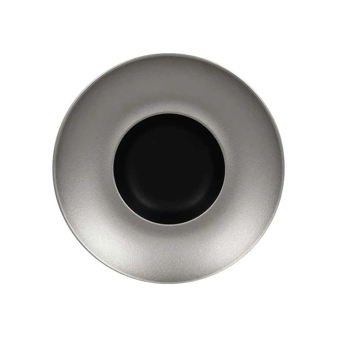 RAK Porcelain MFFDGD26SB Fusion Plate, 10.25" Round Deep Rim, Black/Silver Porcelain Finish - 6/Case