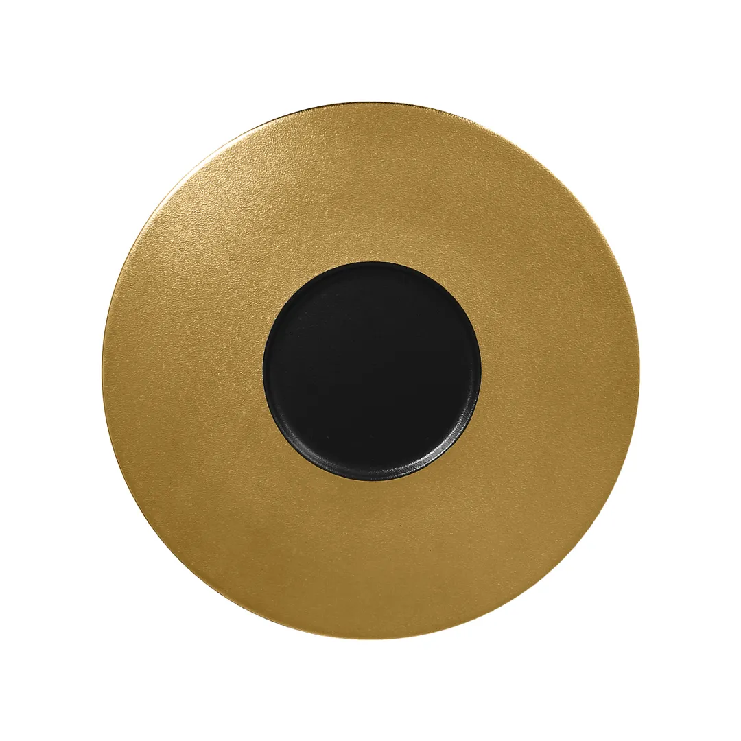 RAK Porcelain MFFDGF29GB Metal Fusion Gourmet Plate, 11.4" Round Black/Gold Porcelain Rim - 12/Case