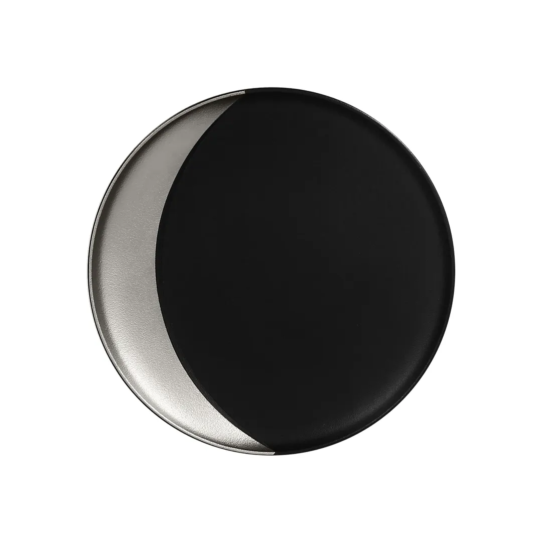 RAK Porcelain MFMODP27SB - Moon Plate, 10.625" Round Deep Rim, Black/Silver Finish - 12/Case