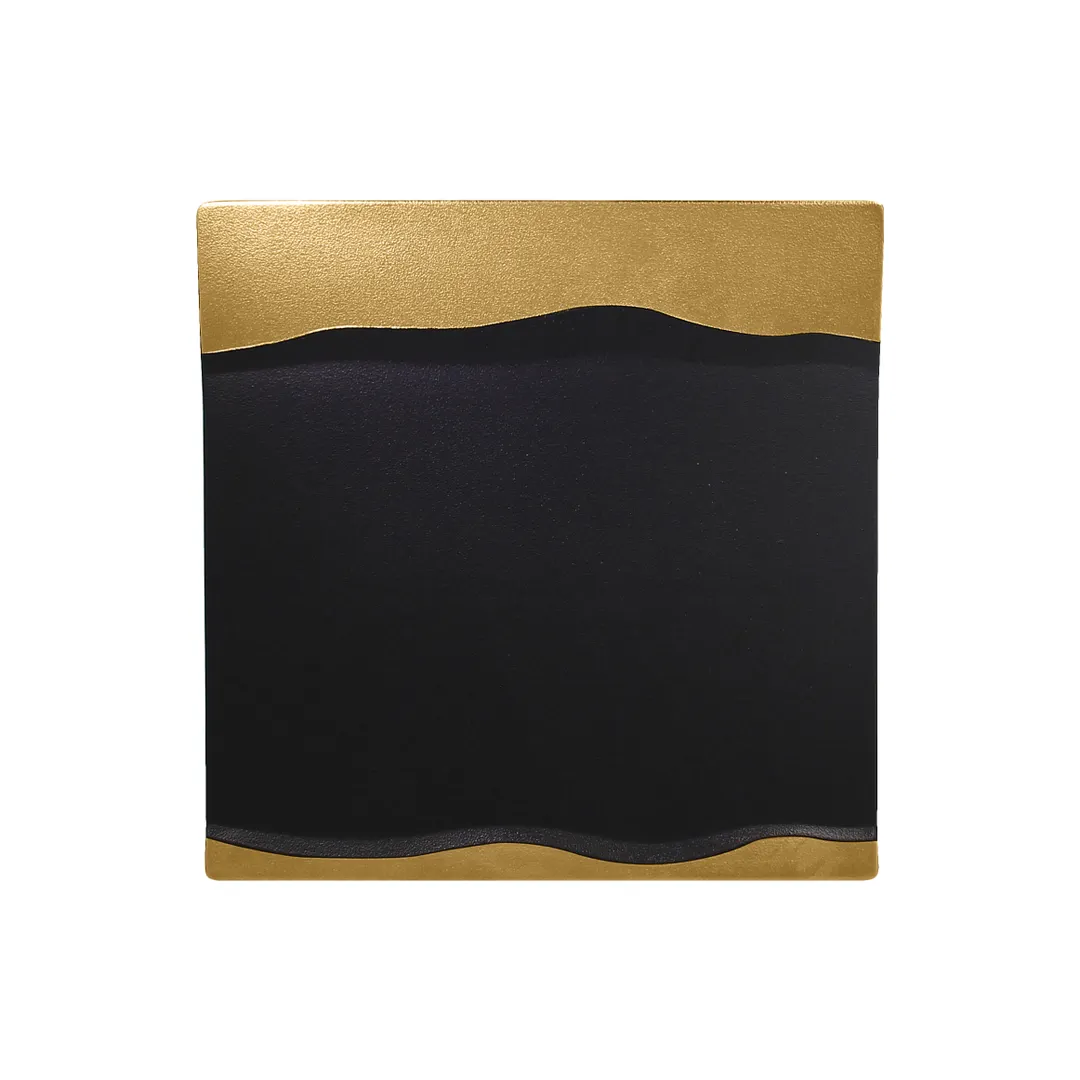 RAK Porcelain MFMRSP25GB - Square Fusion Platter, 9" x 9" Porcelain Black/Gold Finish - 12/Case