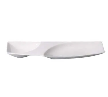 RAK Porcelain MZTP32 Twin Plate, 12" x 4" 2‑Compartment, 4 & 6 oz, White, Dishwasher Safe - 6/Case